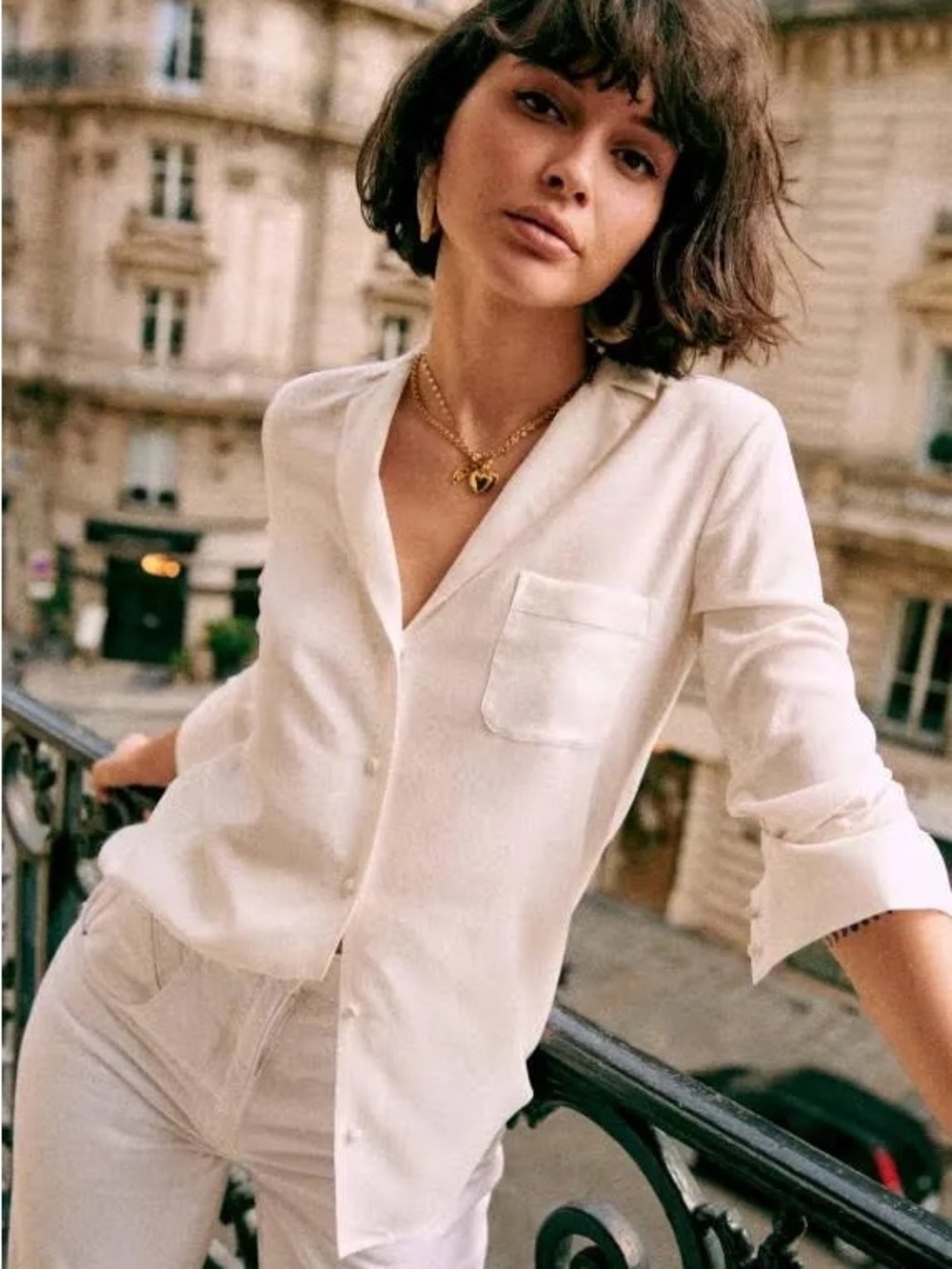 Sezane Florence Shirt in Ecru, XS (34)